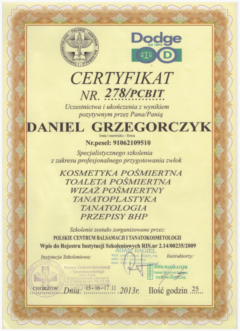 certyfikat tanatokosmetyka 3